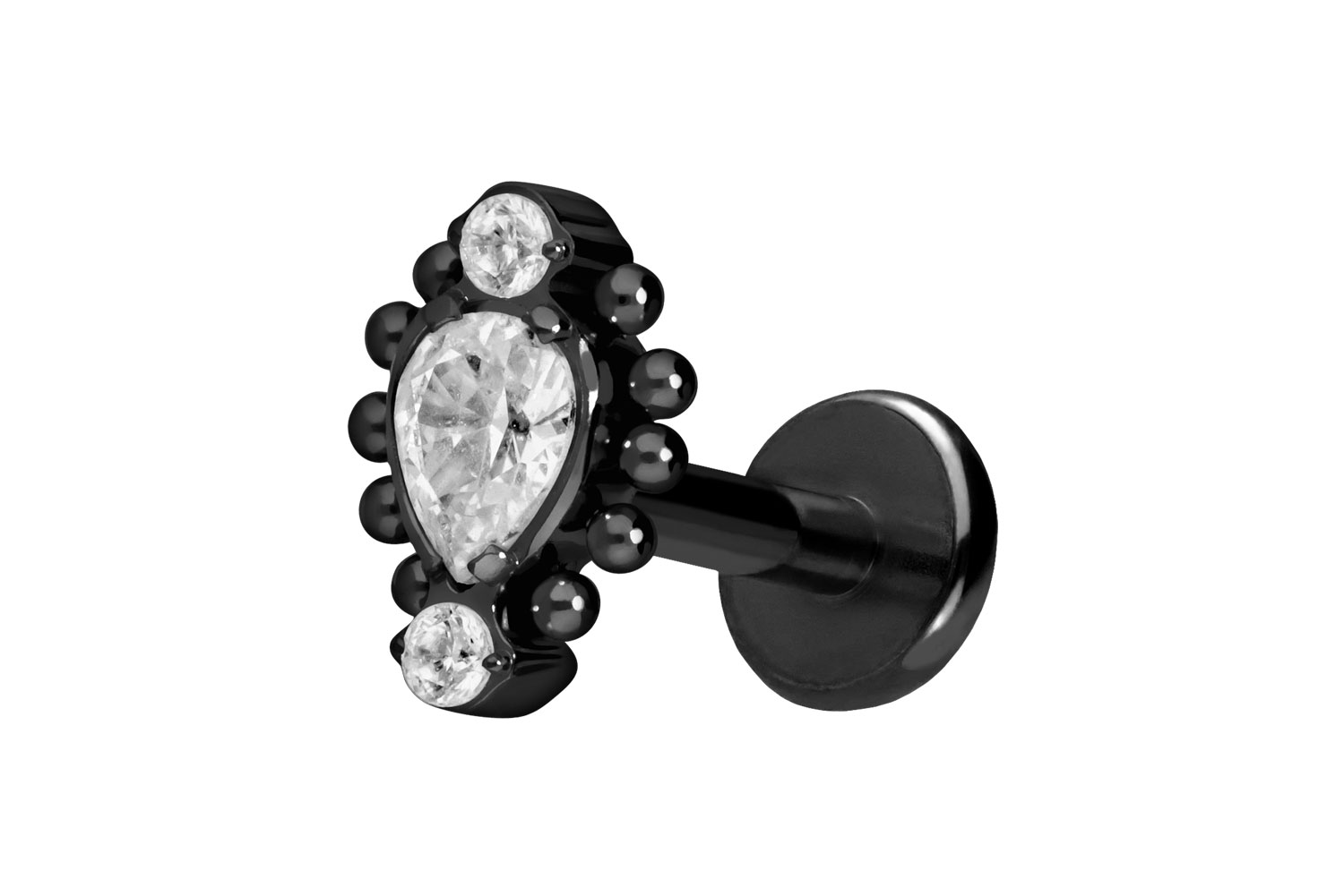 Titan Labret Piercing mit Push Fit 3 EINGEFASSTE KRISTALLE + KUGELN